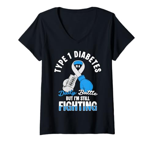 Damen Type 1 Diabetes Daily Battle T-Shirt mit V-Ausschnitt von Diabetes Typ 1 Design Idee