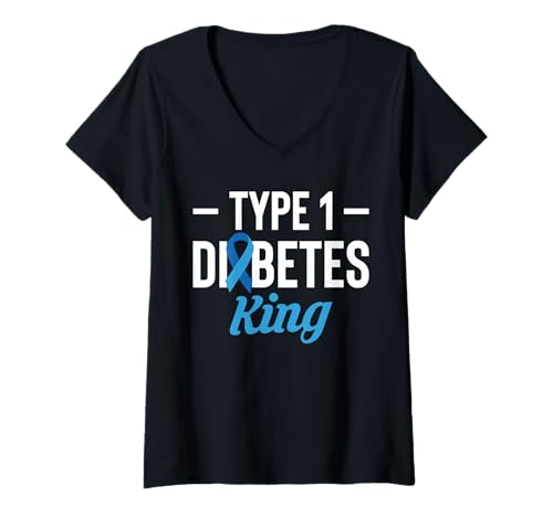 Damen Type 1 Diabetes King T-Shirt mit V-Ausschnitt von Diabetes Typ 1 Design Idee