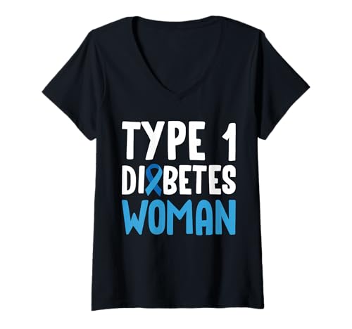 Damen Type 1 Diabetes Woman T-Shirt mit V-Ausschnitt von Diabetes Typ 1 Design Idee