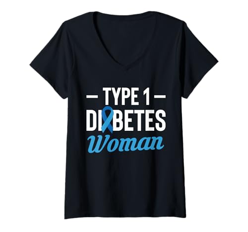 Damen Type 1 Diabetes Woman T-Shirt mit V-Ausschnitt von Diabetes Typ 1 Design Idee