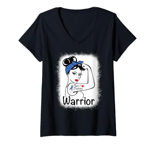 Damen Typ 1 Diabetes Bewusstsein gebleichtes Diabetikerband T-Shirt mit V-Ausschnitt Damen Typ 1 Diabetes Bewusstsein gebleichtes Diabetikerband T-Shirt mit V-Ausschnitt von Diabetic Warrior Diabetes Awareness Month Clothing