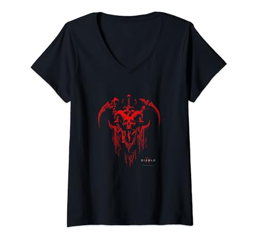Damen Diablo IV Necromancer Sigil Distressed Red Armor T-Shirt mit V-Ausschnitt von Diablo
