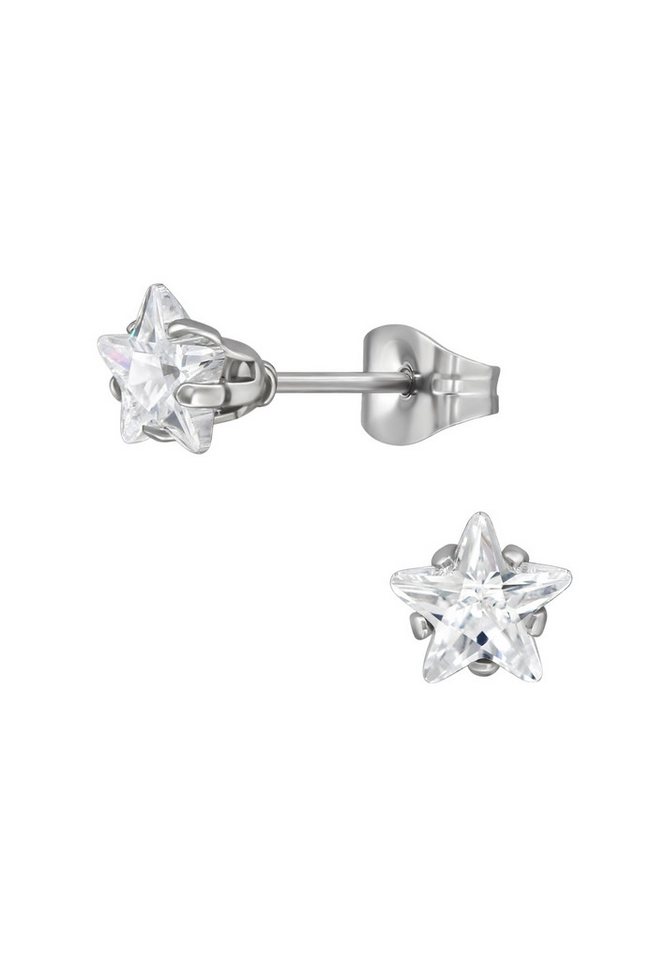 Diademita Fingerring 6 mm Stern-Ohrstecker aus Edelstahl mit Zirkonia (Set) von Diademita