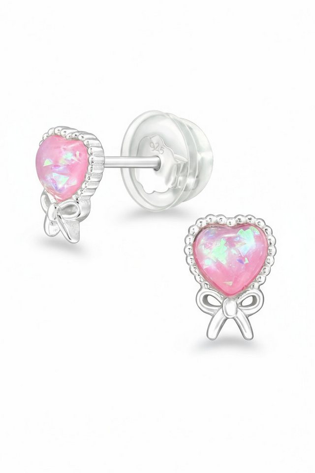 Diademita Fingerring Kinder-Ohrstecker Silber-Herz mit Imitiertem Opal (Set) von Diademita