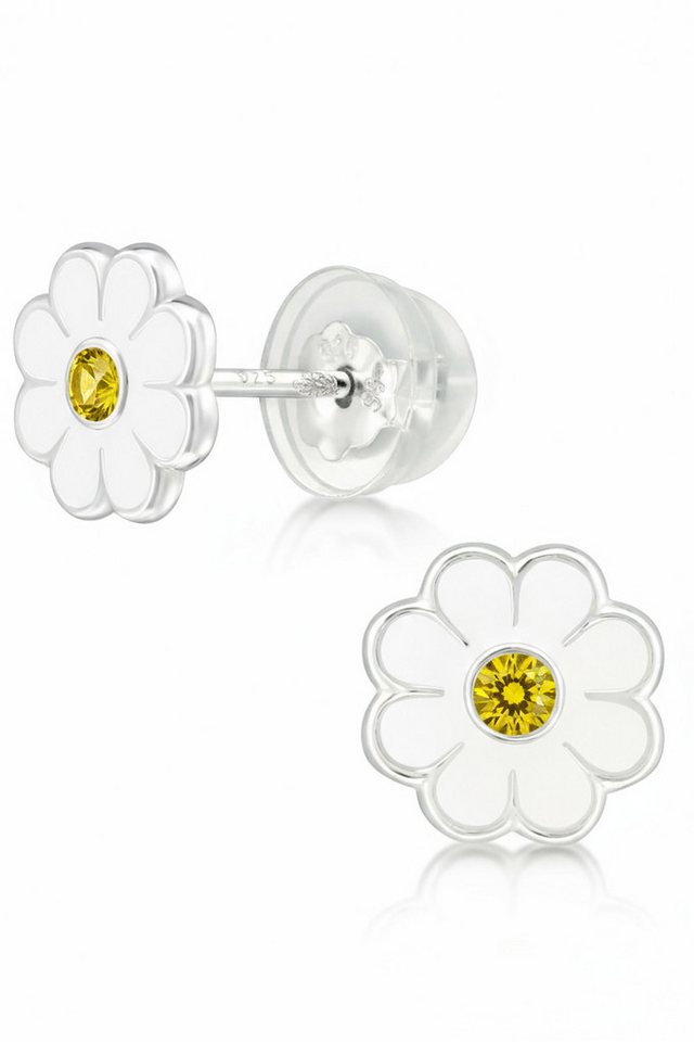 Diademita Fingerring Premium Kinder-Ohrstecker Silber-Gänseblümchen mit Kristall und Epoxy (Set) von Diademita