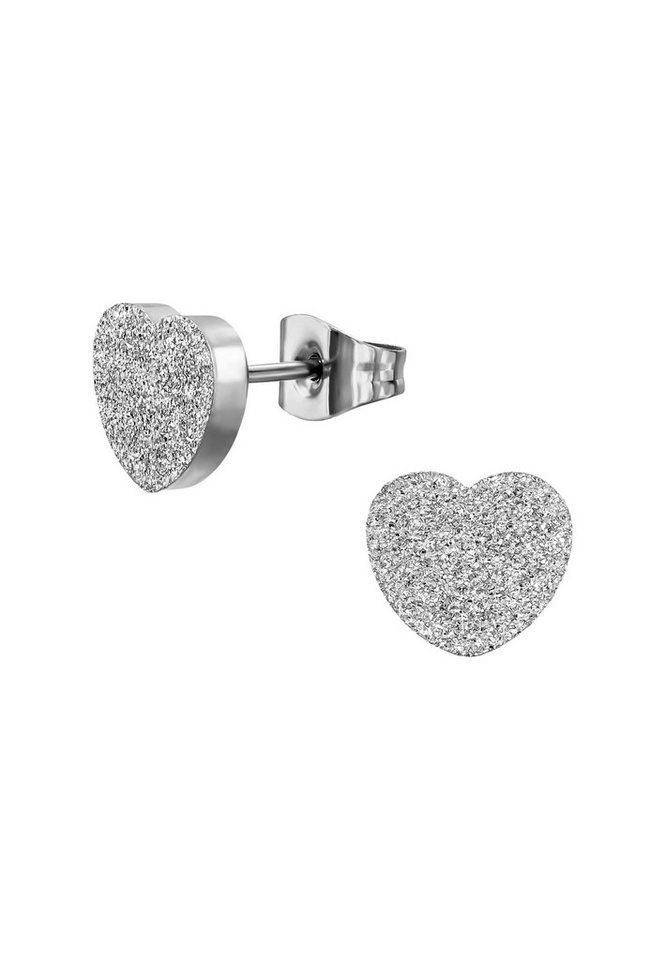 Diademita Fingerring Strukturierte Herz-Ohrstecker aus Edelstahl (Set) von Diademita