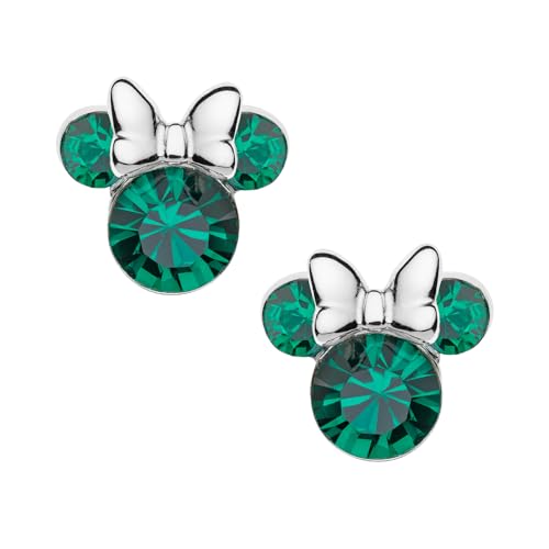 Ohrstecker Minnie-Maus mit Geburtsstein, Disney für Mädchen, Silber, Disney-Schmuck, verziert mit Zirkonia, Grün von Disney