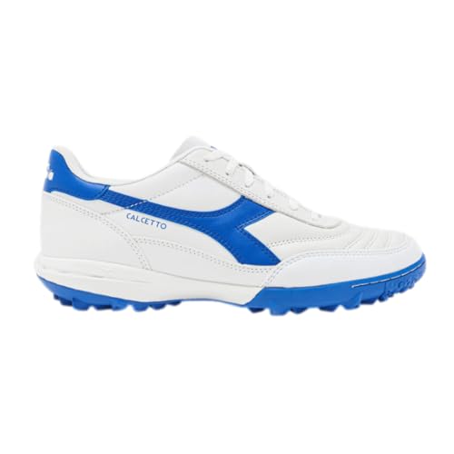 Diadora Calcetto LT Turf Fu ballschuhe - Vollnarbenleder, verbesserte D mpfung, Anti-Verschlei gummi, Kunstrasen, optimale Traktion und Stabilit t, Wei /Blau, 43 EU von Diadora
