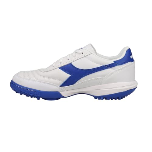 Diadora Calcetto LT Turf Fu ballschuhe - Vollnarbenleder, verbesserte D mpfung, Anti-Verschlei gummi, Kunstrasen, optimale Traktion und Stabilit t, Wei /Blau, 44.5 EU von Diadora