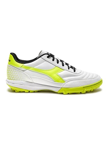 Diadora Calcetto LT Turf Fu ballschuhe Vollnarbenleder, verbesserte D mpfung, verschlei fester Gummi, Kunstrasen, optimale Traktion und Stabilit t, Wei / Gelb, 42 EU von Diadora