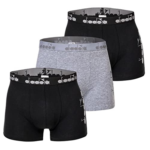 Diadora Herren Boxer Shorts, 3er Pack - Boxers, Logo, Cotton Stretch, einfarbig Grau/Blau/Schwarz XL von Diadora