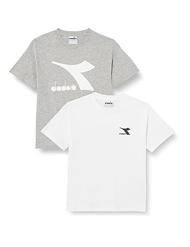 Diadora Jungen JU.Double Pack T-Shirt SS Logo, Optical White/Light MID G. Mel, XXL von Diadora