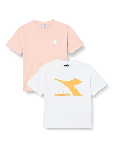 Diadora Jungen JU.Double Pack T-Shirt SS Logo, PINK Melody/Optical White, L von Diadora