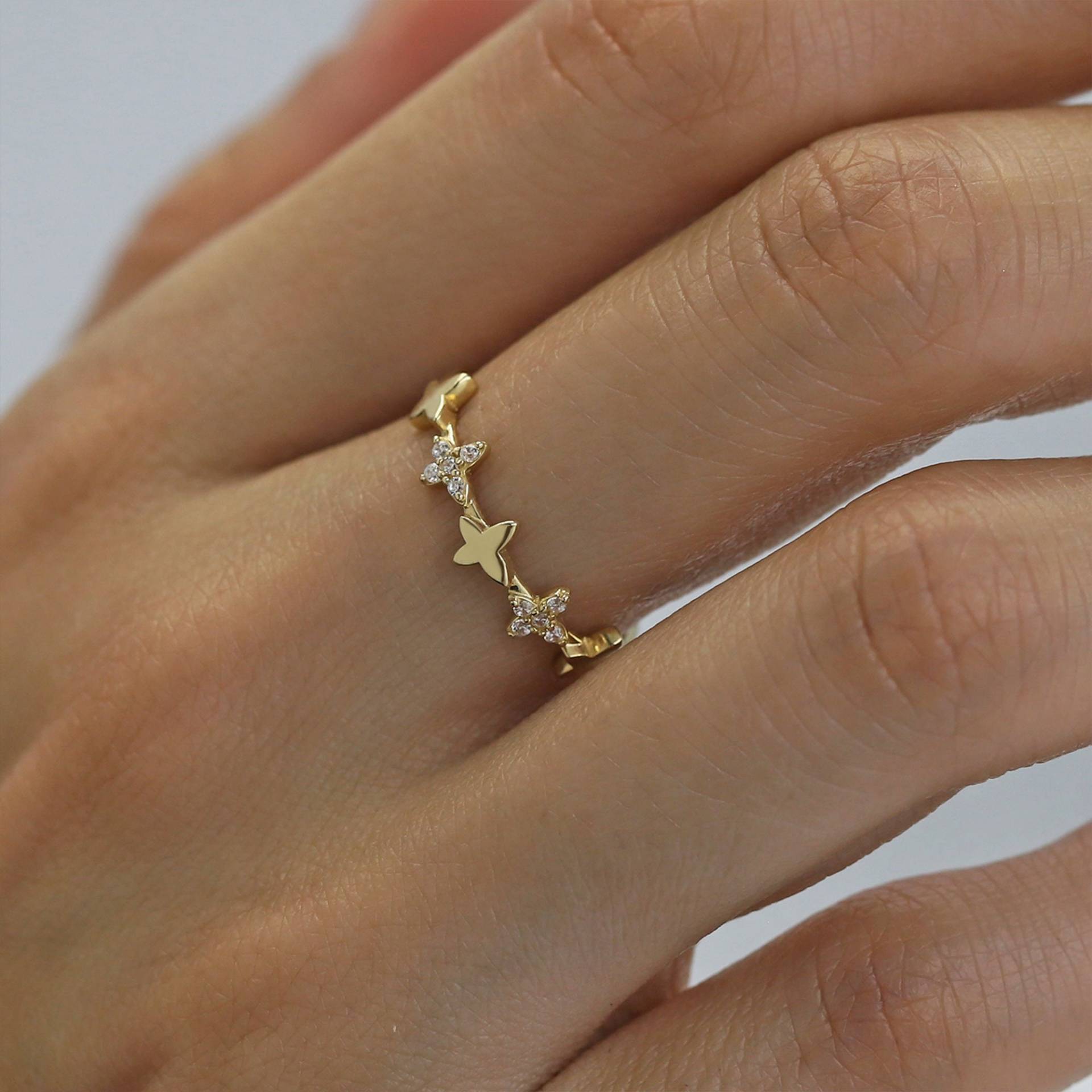 14K Gold Stern Ring Cool Dünnes Statement Natur Ehering Für Frauen Einfache Versprechen Goldring Geschenk Sie von DiagenJewelry