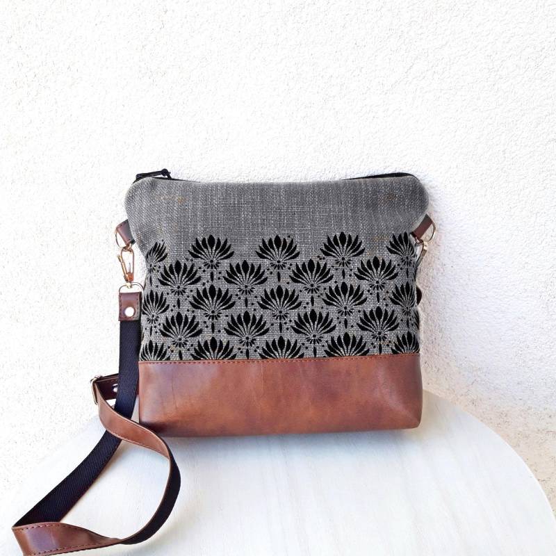Türkis Umhängetasche, Graue Leinen Tageshandtasche Pusteblumen Druck, Orange Kleine Geldbörse von DiahoBag