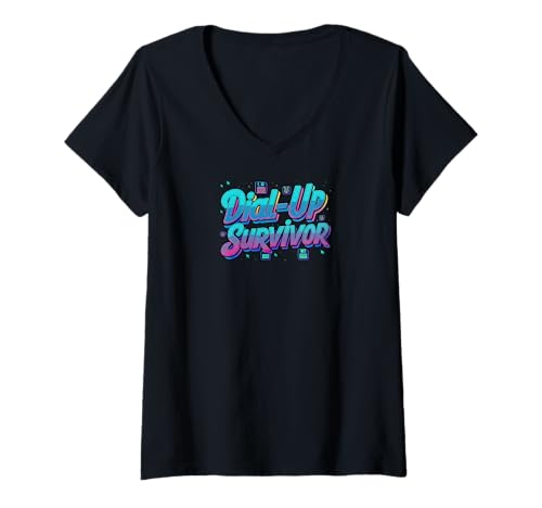 Damen Dial-Up Survivor Retro 90s Internet Tech Humor T-Shirt mit V-Ausschnitt Damen Dial-Up Survivor Retro 90s Internet Tech Humor T-Shirt mit V-Ausschnitt von DialUp Decade Retro Tech