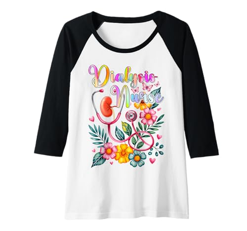 Damen Dialyse Krankenschwester Nephrologie Herz Techniker Humor Medizin Raglan von Dialysis Nurse Teal Heartbeat Medical Humor Gifts