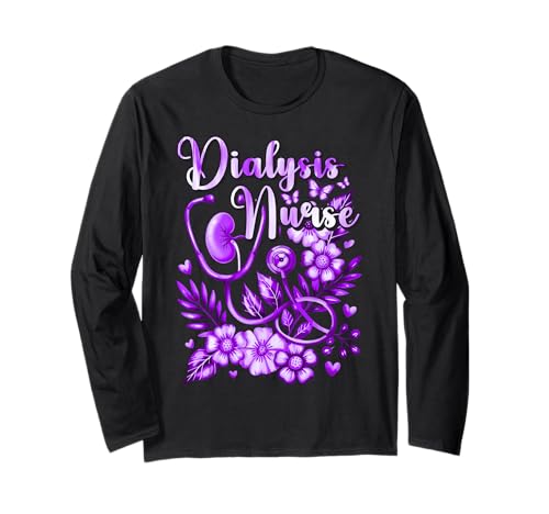 Süßes Dialyse-Krankenschwester Shirt für Damen - Nephrologie Humor Langarmshirt von Dialysis Nurse Teal Heartbeat Medical Humor Gifts