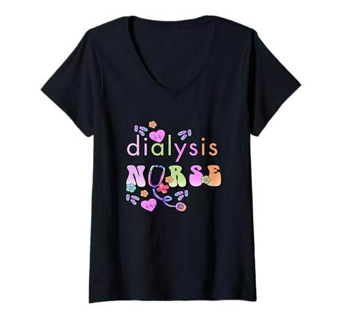 Damen Dialyse-Techniker Krankenschwester – Nierenherzschlag T-Shirt mit V-Ausschnitt von Dialysis Nurse