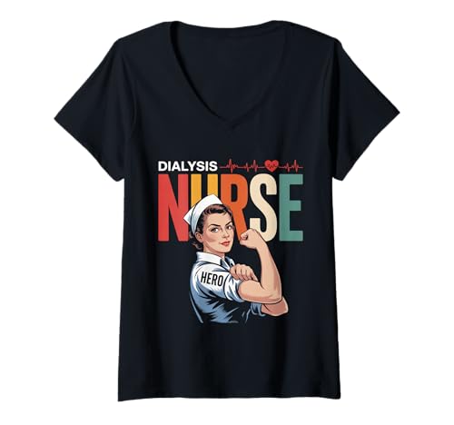 Damen Dialyse Krankenschwester bStethoskop Herz Niere Nephrologie T-Shirt mit V-Ausschnitt Damen Dialyse Krankenschwester bStethoskop Herz Niere Nephrologie T-Shirt mit V-Ausschnitt von Dialysis Nursing