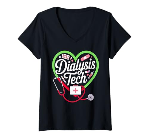 Damen Dialysis Tech Stethoskop Herz Nieren Nephrologie T-Shirt mit V-Ausschnitt von Dialysis Technician