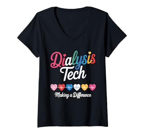 Damen Dialysis Tech Stethoskop Herz Nieren Nephrologie T-Shirt mit V-Ausschnitt von Dialysis Technician