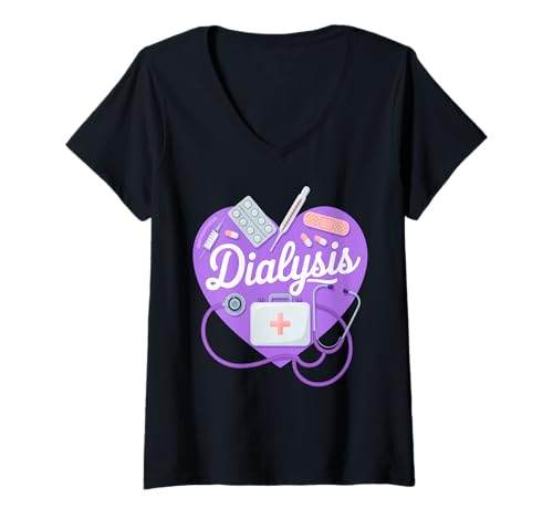Damen Dialysis Tech Stethoskop Herz Nieren Nephrologie T-Shirt mit V-Ausschnitt von Dialysis Technician