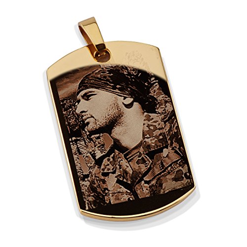 Diamandi Dog-Tag Kette mit Foto-Gravur - Ihr Bild + Text auf den Anhänger der Halskette graviert - Personalisierter Gold Ketten-Anhänger von Diamandi