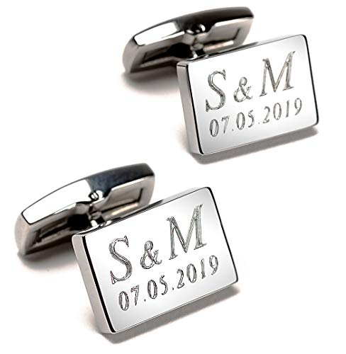 Diamandi Manschettenknöpfe mit Gravur | persönlichen Text gravieren Lassen | eckig | Schmuck für Herren | aus Berlin (eckig Initilen und Datum) von Diamandi