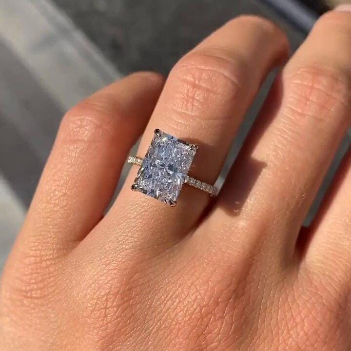 3.5 Ct Radiant Cut Lab Grown Engagement Ring Igi Certified Diamond Hidden Halo Pave Anniversary Promise For Her von Diamantglanz