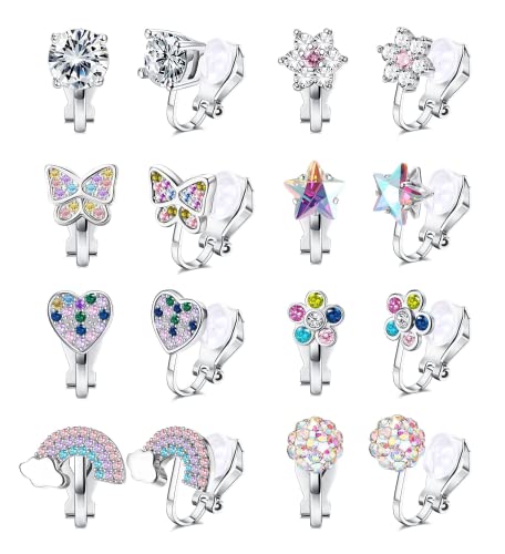 DIamday Ohrclips Ohrringe für Damen Mädchen Kinder süße Hypoallergen CZ Schmetterling Blume Herz Perle Clip On Ohrstecker Nicht Durchbohrt Ohrring Set von Diamday