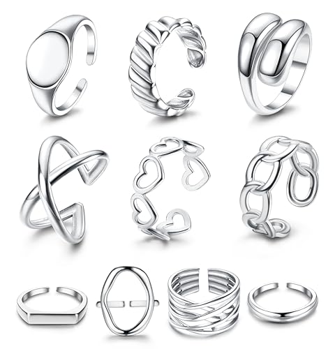 Diamday 10 Stück Gold Chunky Ringe für Frauen 14 Karat Gold Edelstahl Verstellbare Stapelbare Ringe Sets Dome Dick Geflochten Verdreht Trendy Knuckle Daumen Finger Ringe von Diamday