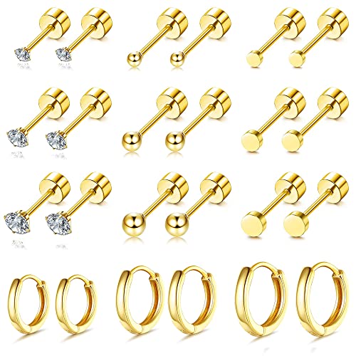 Diamday 12 Paar Klein Ohrringe Sets für mehrere Piercings, Hypoallergene 14K Gold Plattiert Creolen kleine Huggie Hoop Ohrringe Frauen Ohrläppchen Knorpel Helix Tragus von Diamday