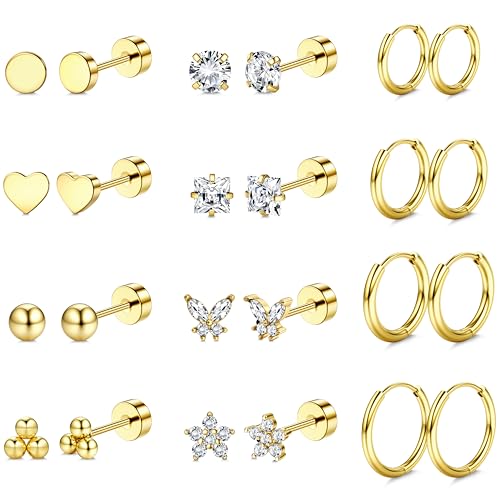 Diamday 12 Paar Ohrringe Gold Set für Damen Chirurgenstahl Creolen Ohrstecker Gold Piercing Ohr Helix Knorpel Medizinische Ohrstecker Huggie Creolen Hypoallergene Goldene Ohrringe Mehrfache Piercings Diamday 12 Paar Ohrringe Gold Set für Damen Chirurgenstahl Creolen Ohrstecker Gold Piercing Ohr Helix Knorpel Medizinische Ohrstecker Huggie Creolen Hypoallergene Goldene Ohrringe Mehrfache Piercings von Diamday