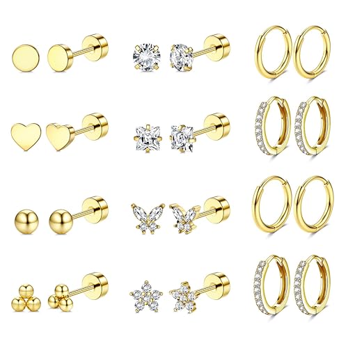 Diamday 12 Paar Ohrringe Gold Set für Damen Chirurgenstahl Creolen Ohrstecker Gold Piercing Ohr Helix Knorpel Medizinische Ohrstecker Huggie Creolen Hypoallergene Goldene Ohrringe Mehrfache Piercings Diamday 12 Paar Ohrringe Gold Set für Damen Chirurgenstahl Creolen Ohrstecker Gold Piercing Ohr Helix Knorpel Medizinische Ohrstecker Huggie Creolen Hypoallergene Goldene Ohrringe Mehrfache Piercings von Diamday