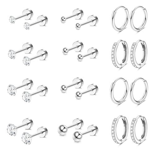 Diamday 12 Paar Ohrringe Gold Set für Damen Chirurgenstahl Creolen Ohrstecker Gold Piercing Ohr Helix Knorpel Medizinische Ohrstecker Huggie Creolen Hypoallergene Goldene Ohrringe Mehrfache Piercings von Diamday
