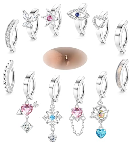 Diamday 12Pcs 14G Clicker Bauchnabelpiercing für Damen Chirurgischer CZ Herz Schmetterling Blume Piercing Bauchnabel Belly Piercing Barbell Body Piercing Schmuck von Diamday