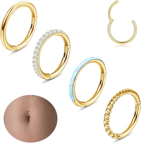 Diamday 14G Bauchnabelpiercing Edelstahl Bauchnabel Ringe Hoop für Damen CZ Opal Bauchnabelpiercing Ring Nabel Ringe Helix Tragus Ohr Septum Lippen Bauchnabel Körper Piercing Schmuck Gold 10mm von Diamday