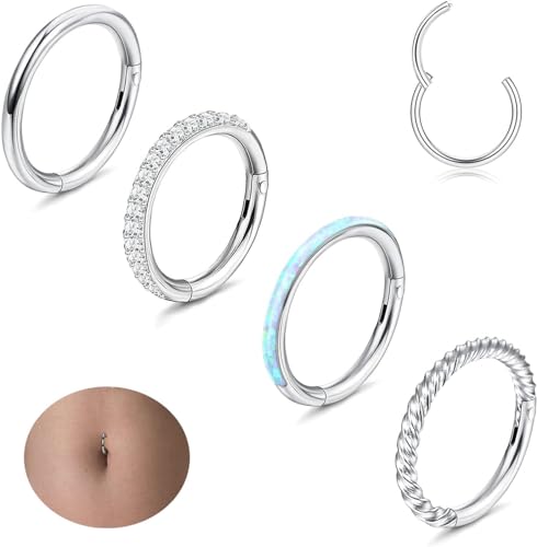 Diamday 14G Bauchnabelpiercing Edelstahl Bauchnabel Ringe Hoop für Damen CZ Opal Bauchnabelpiercing Ring Nabel Ringe Helix Tragus Ohr Septum Lippen Bauchnabel Körper Piercing Schmuck Silber 10mm von Diamday