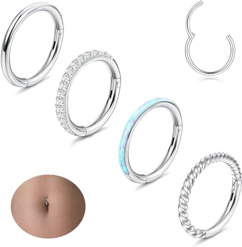 Diamday 14G Bauchnabelpiercing Edelstahl Bauchnabel Ringe Hoop für Damen CZ Opal Bauchnabelpiercing Ring Nabel Ringe Helix Tragus Ohr Septum Lippen Bauchnabel Körper Piercing Schmuck Silber 8mm von Diamday