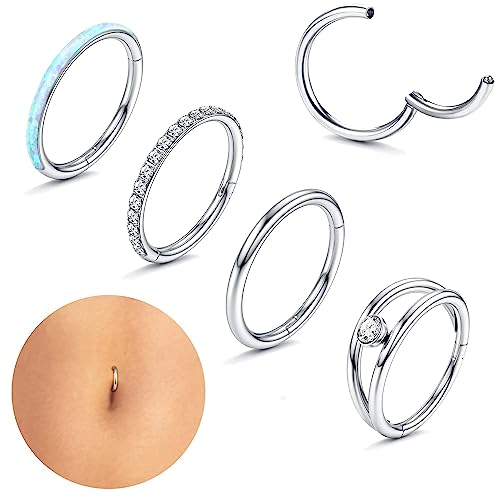 Diamday 14G Hoop Bauchnabel Ringe Chirurgenstahl Bauch Ring für Frauen klar CZ Opal Bauchnabel Ringe Minimalist Hoop Clicker Segment Bauchnabel Piercing 10mm von Diamday