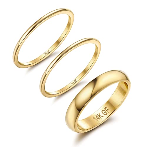 Diamday 14K Gold Gefüllte Ringe für Frauen Mädchen Stacking Ringe Stapelbar Dünne Gold Ringe Einfach Schlicht Pinky Daumen Aussage Band Ring Komfort Fit 3Pcs 1mm 3mm von Diamday