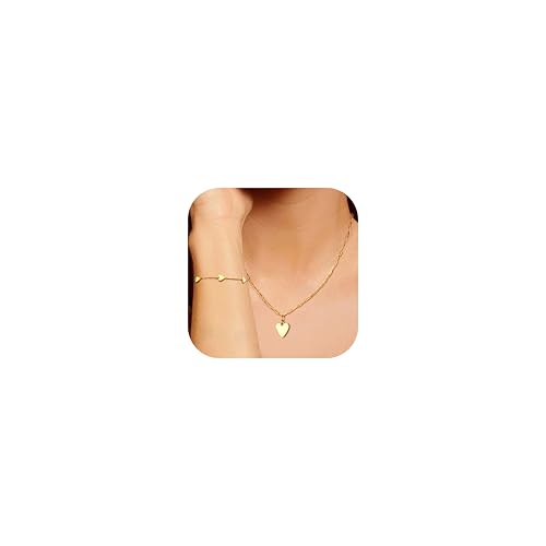 Diamday 18K Gold Schmuck Sets Büroklammer Halsketten Kette Armbänder Set für Frauen Edelstahl Wasserdicht Stapelbare Herz Anhänger Halskette Liebe Charm Link Armband Silber Gold Freundschaft Judentum von Diamday