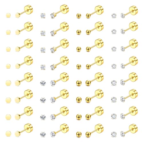 Diamday 16 Paare Winzige Knorpel Ohrstecker für Frauen Männer Chirurgenstahl Knorpel-Ohrringe mit flachem Rücken Hypoallergen Kubischer Zirkoniumdioxid Winzige Kugel-Ohrstecker Tragus Helix Piercing von Diamday