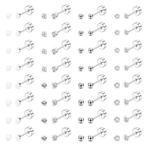 Diamday 16 Paare Winzige Knorpel Ohrstecker für Frauen Männer Chirurgenstahl Knorpel-Ohrringe mit flachem Rücken Hypoallergen Kubischer Zirkoniumdioxid Winzige Kugel-Ohrstecker Tragus Helix Piercing von Diamday
