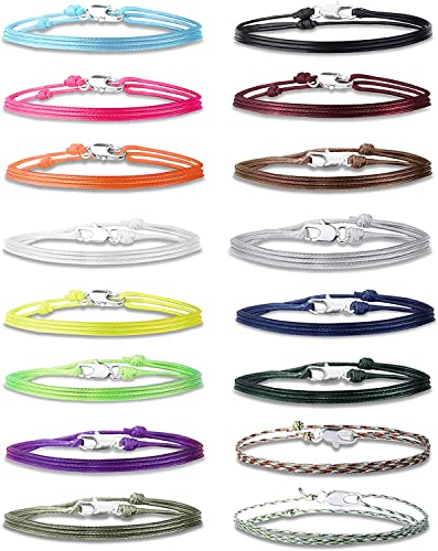 Diamday 16Stück String Armbänder für Herren Verstellbar Wasserfest Wrap Geflochtenes Surfer Fußkette Armbänder mit Karabiner Verschluss Handgemacht Strand Fußkettchen Seil Freundschaftsarmbänder A von Diamday