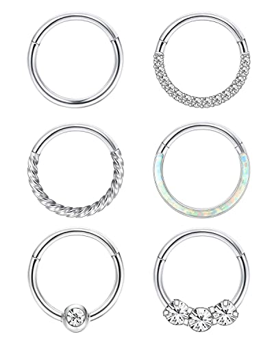 Diamday 16G 18G Chirurgenstahl Nasenringe Hoop für Frauen Knorpel Hoop Ohrring Klicker Septum Ringe CZ Opal Nasenring mit Scharnier Lippe Helix Daith Rook Tragus Nasenpiercing Schmuck von Diamday