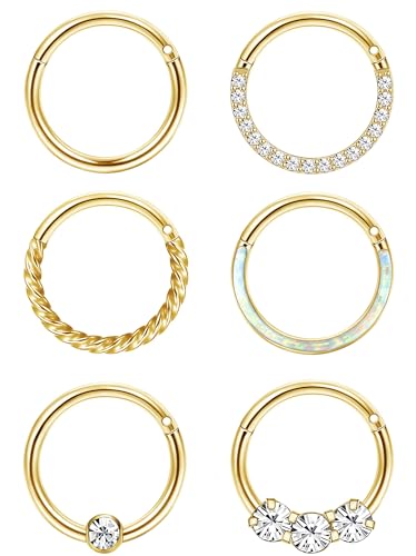 Diamday 16G 18G Chirurgenstahl Nasenringe Hoop für Frauen Knorpel Hoop Ohrring Klicker Septum Ringe CZ Opal Nasenring mit Scharnier Lippe Helix Daith Rook Tragus Nasenpiercing Schmuck von Diamday