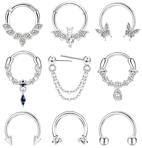 Diamday 16G Septum Piercing Chirurgenstahl Nasenring Piercing Set Septum Ringe für Frauen Männer Baumeln Septum Ringe Klar CZ Fledermaus Schmetterling Daith Helix Knorpel Hoop Ohrringe Septum Piercing von Diamday