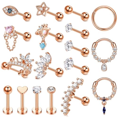 Diamday 18Pcs 16G Tragus Piercing Helix Piercing Edelstahl für Damen Männer Knorpel Ohrringe Helix Piercing Daith Ohrringe Muschel Piercing Schmuck von Diamday